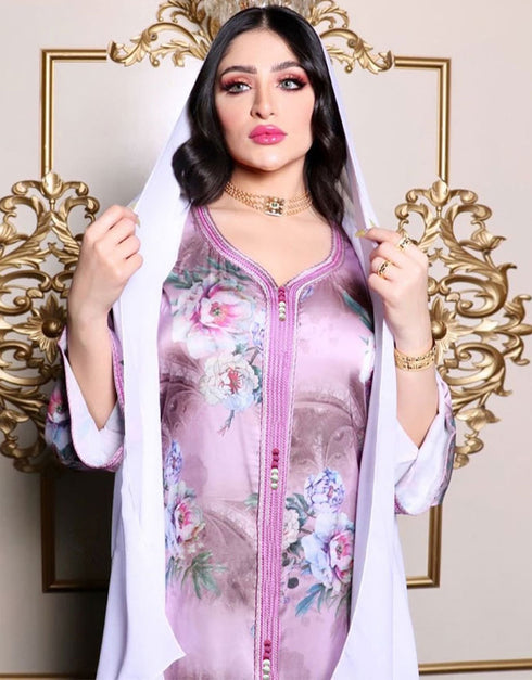 Dubai Jalabiya Floral Print Arabic Abaya for Women